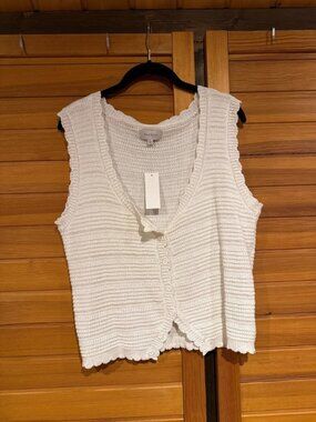 Cream Knit Button Front Sweater Vest Size XL